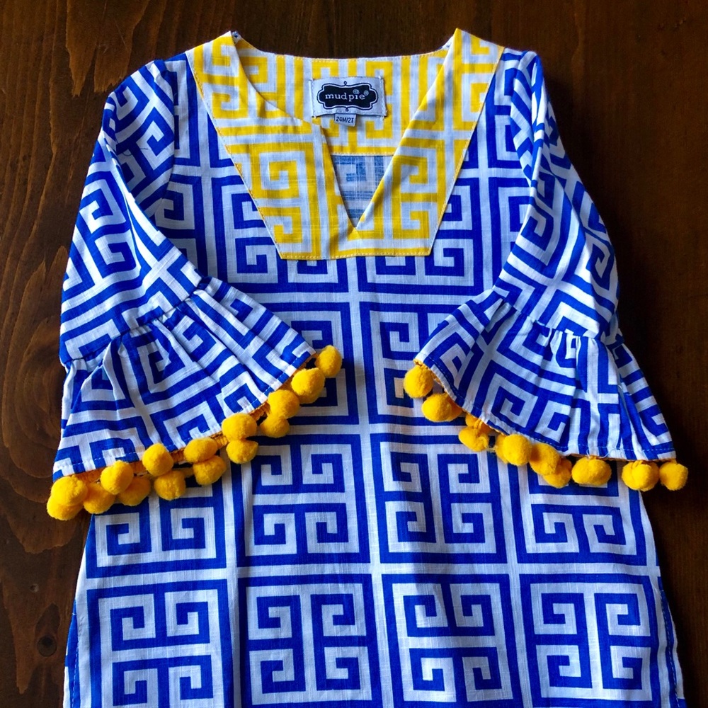 Pompon Bell sleeve Moroccan print dress 24M/2T